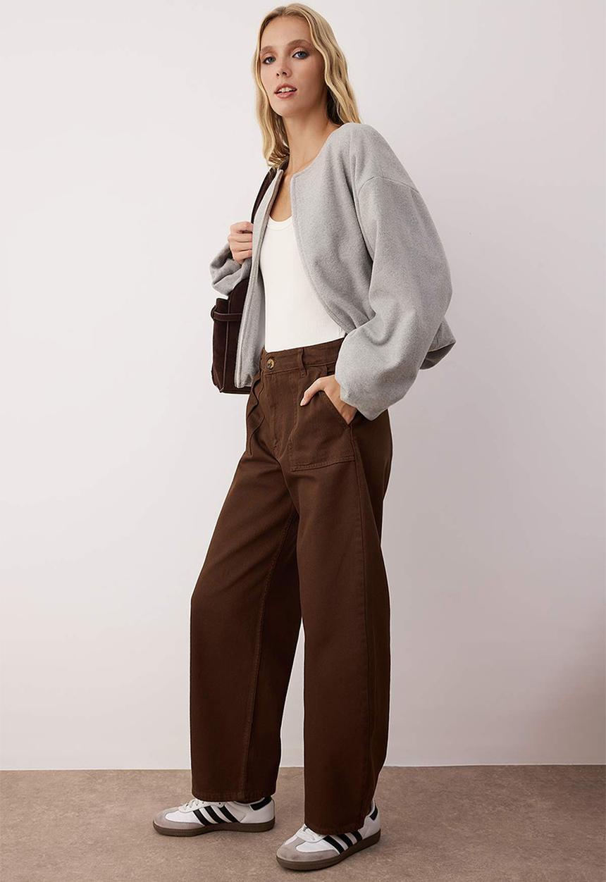 Trendyol - Cotton Barrel Trousers - Brown