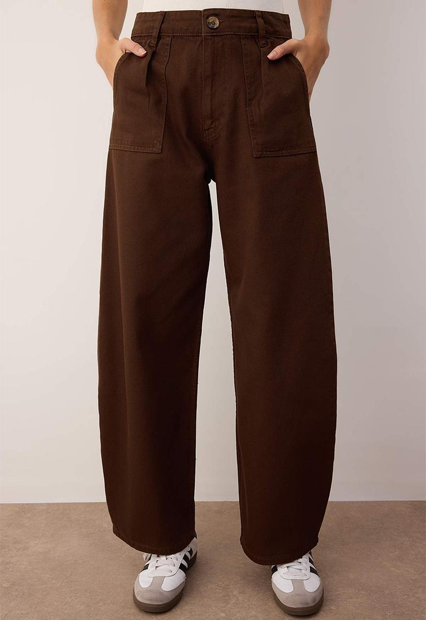 Trendyol - Cotton Barrel Trousers - Brown