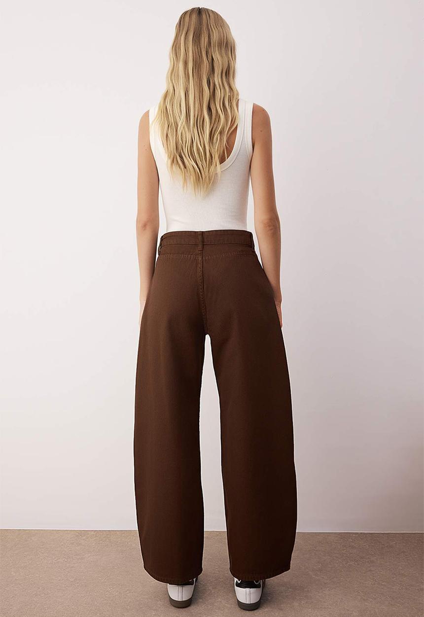Trendyol - Cotton Barrel Trousers - Brown