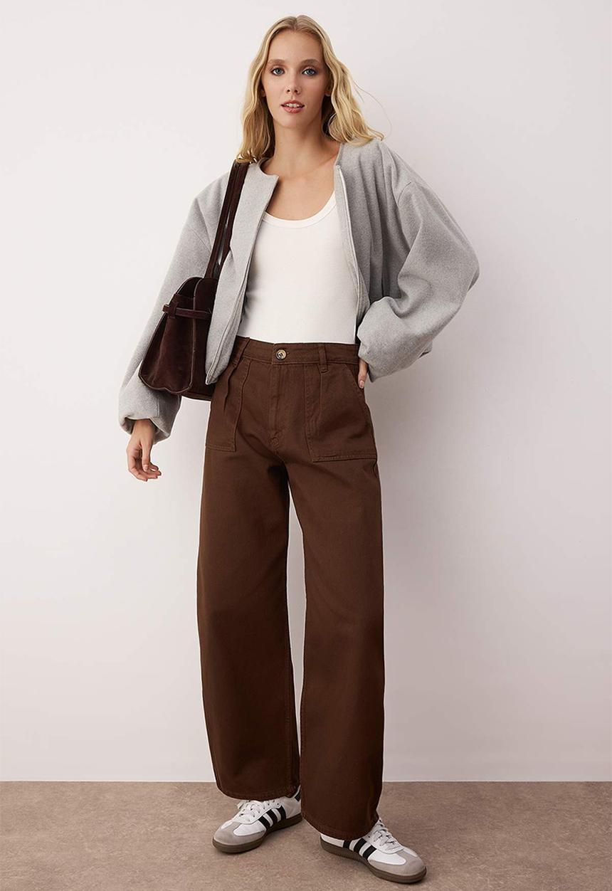Trendyol - Cotton Barrel Trousers - Brown