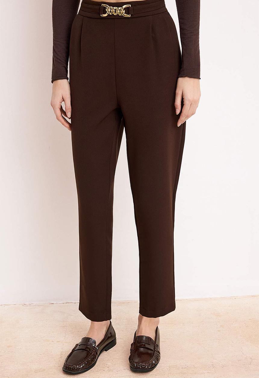 Trendyol - Carrot Fit Trousers with Buckle Detail - Dark Brown