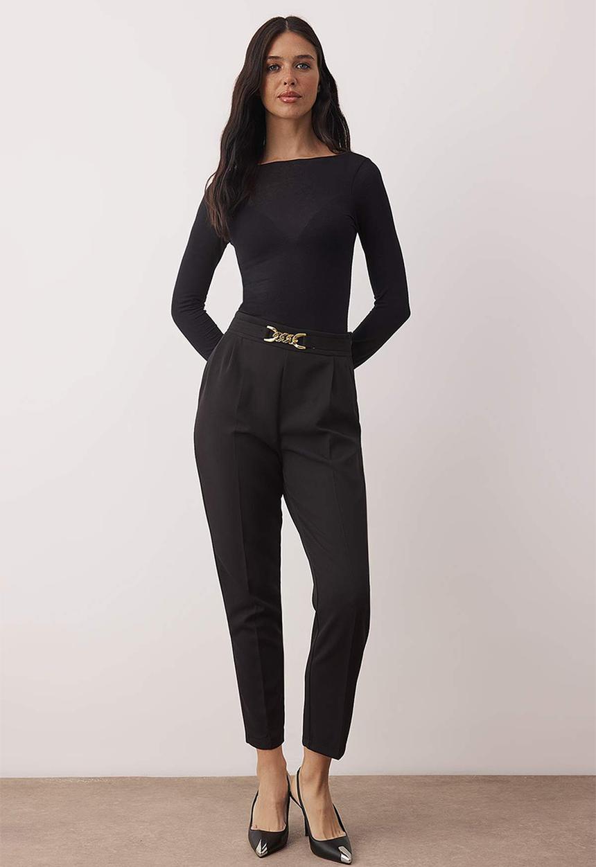 Trendyol - Carrot Fit Trousers with Buckle Detail - Black