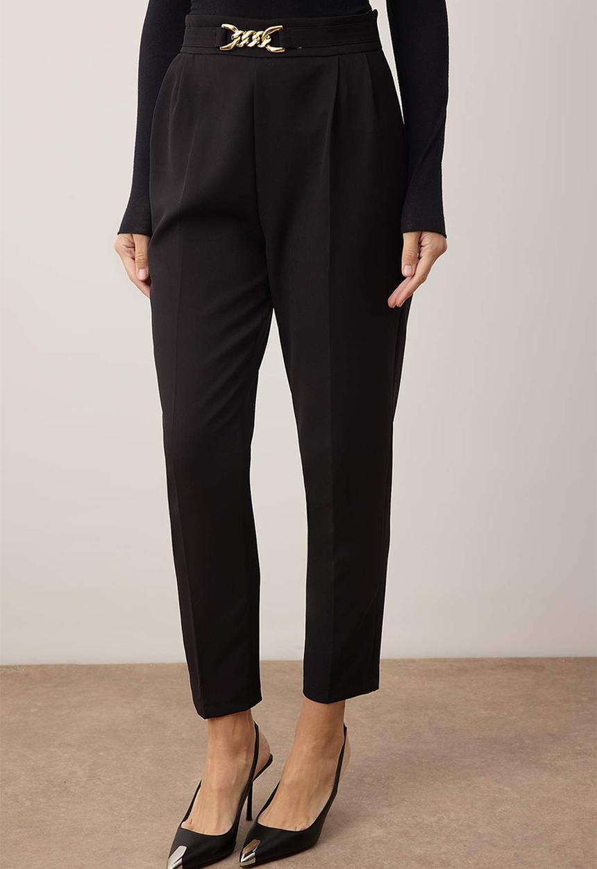Trendyol - Carrot Fit Trousers with Buckle Detail - Black