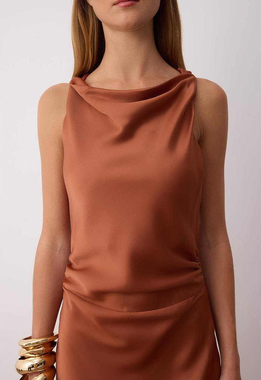Trendyol - Bodycon Satin Woven Maxi Evening Dress - Brown