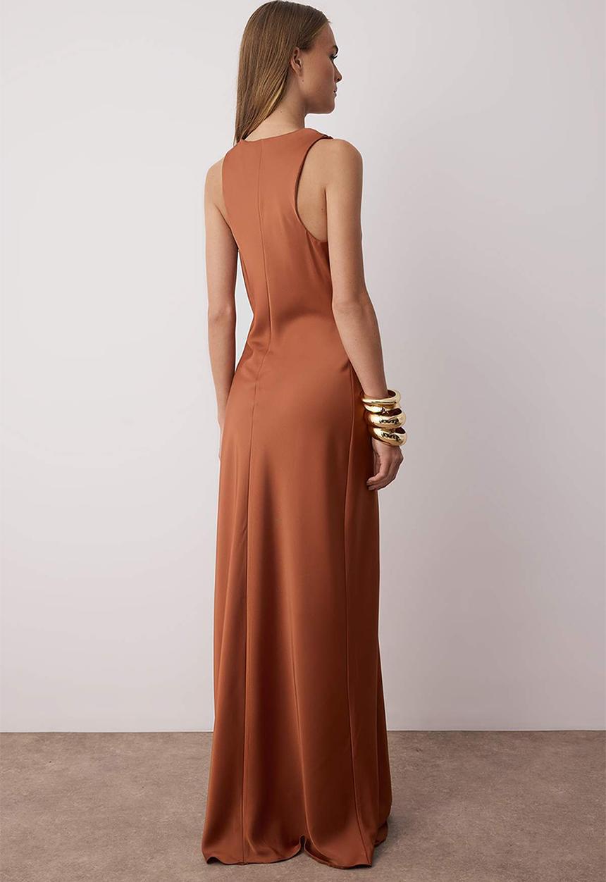 Trendyol - Bodycon Satin Woven Maxi Evening Dress - Brown