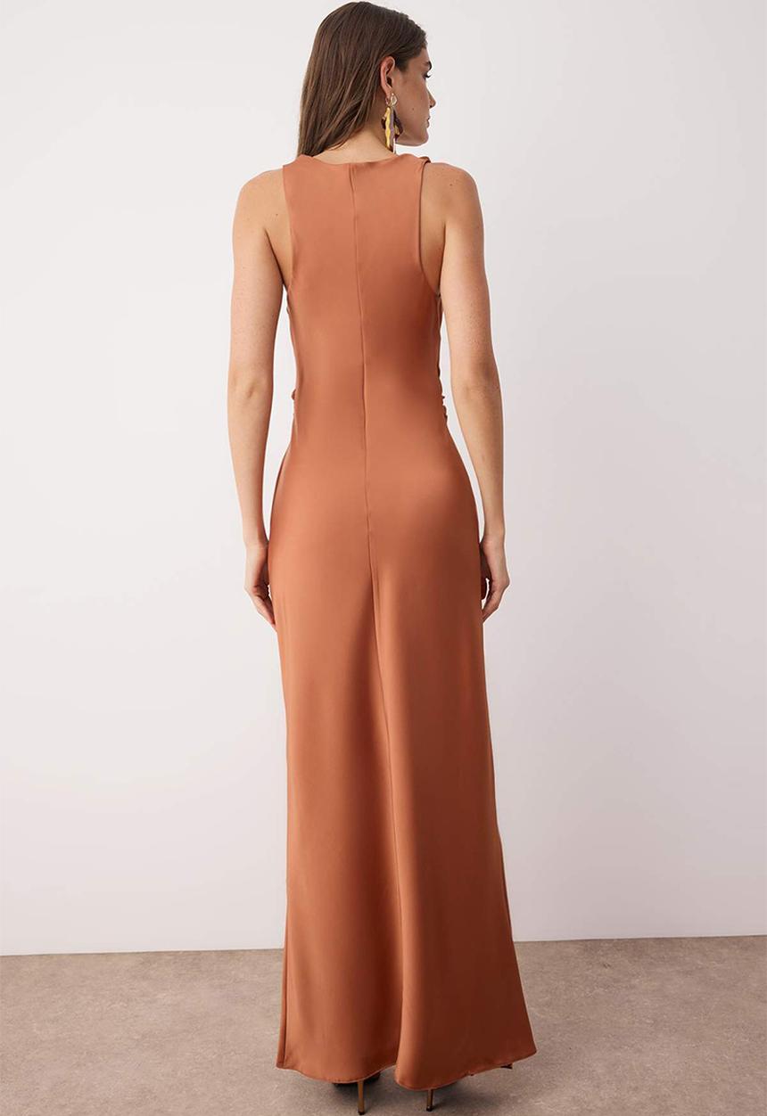 Trendyol - Bodycon Satin Woven Maxi Evening Dress - Brown
