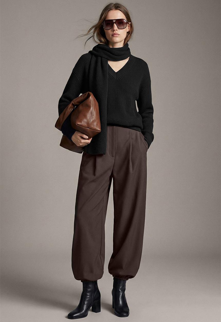 Trendyol - High Waist Baggy Trousers - Brown