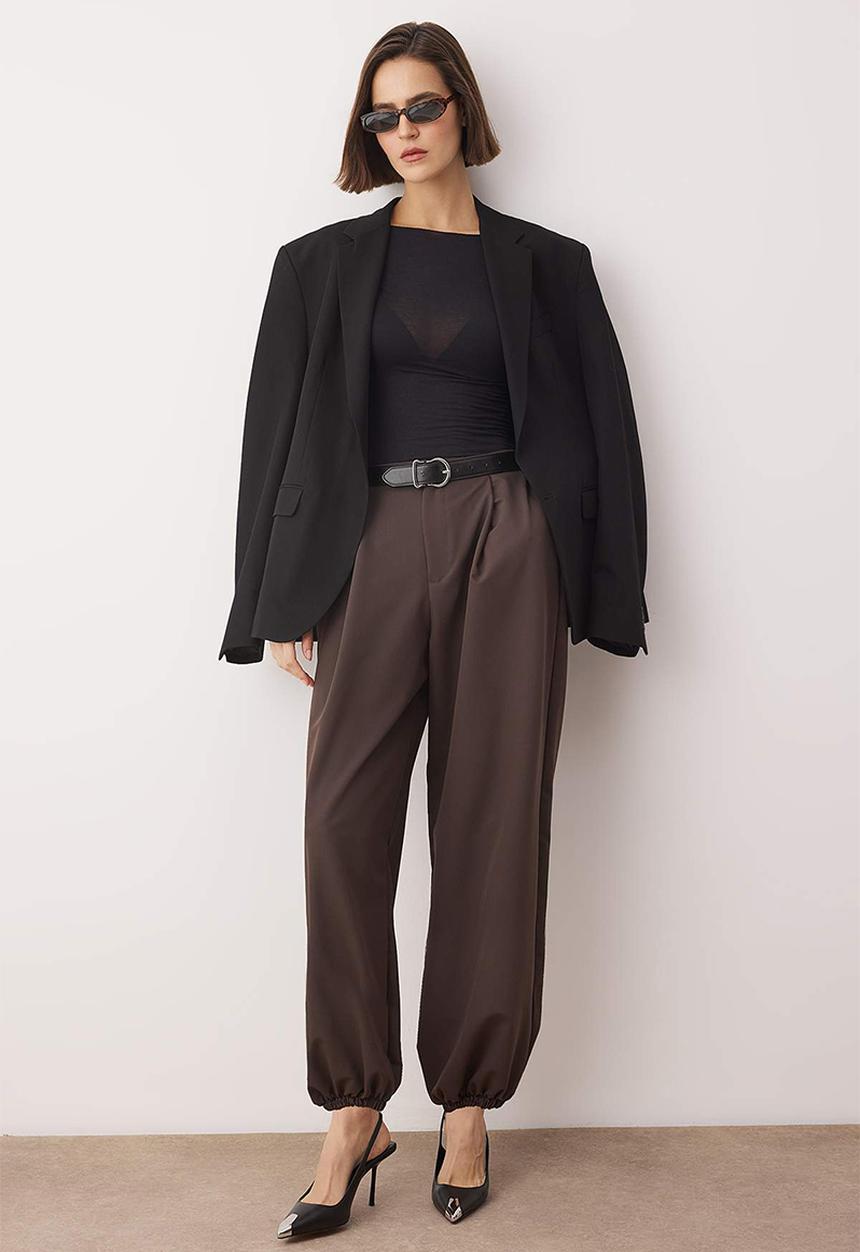 Trendyol - High Waist Baggy Trousers - Brown