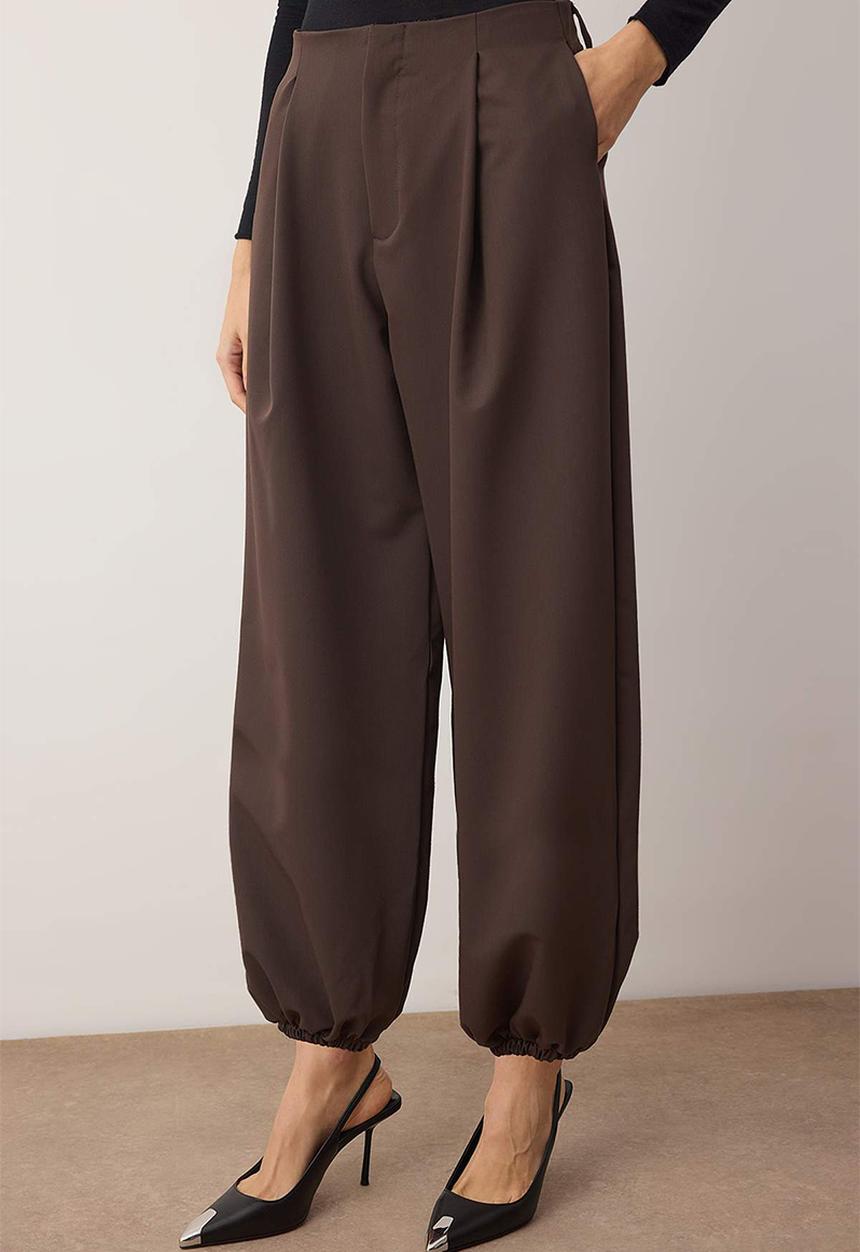 Trendyol - High Waist Baggy Trousers - Brown