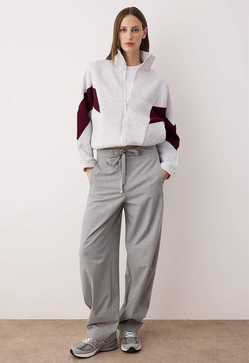 Trendyol - Oversize Bomber Knitted Sweatshirt - Gray Burgundy