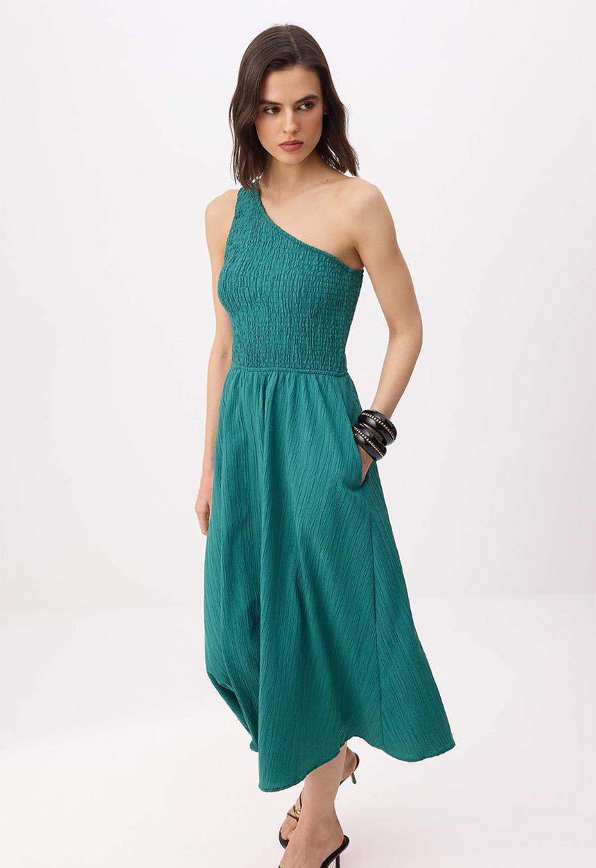 Trendyol - Waist Opening Midi Woven Dress - Petrol