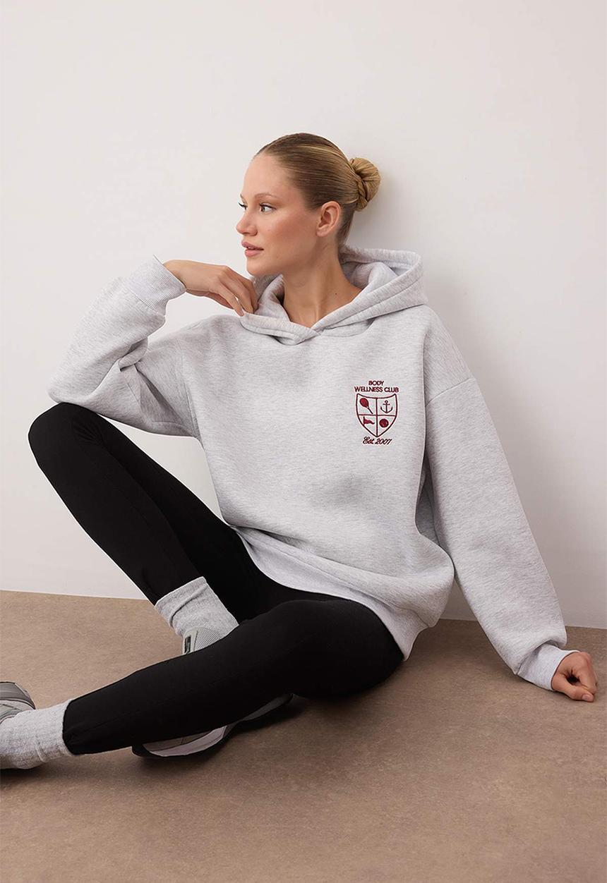 Trendyol - Oversize Wide Fit Thick Fleece Lined Knitted Sweatshirt - Snow Melange