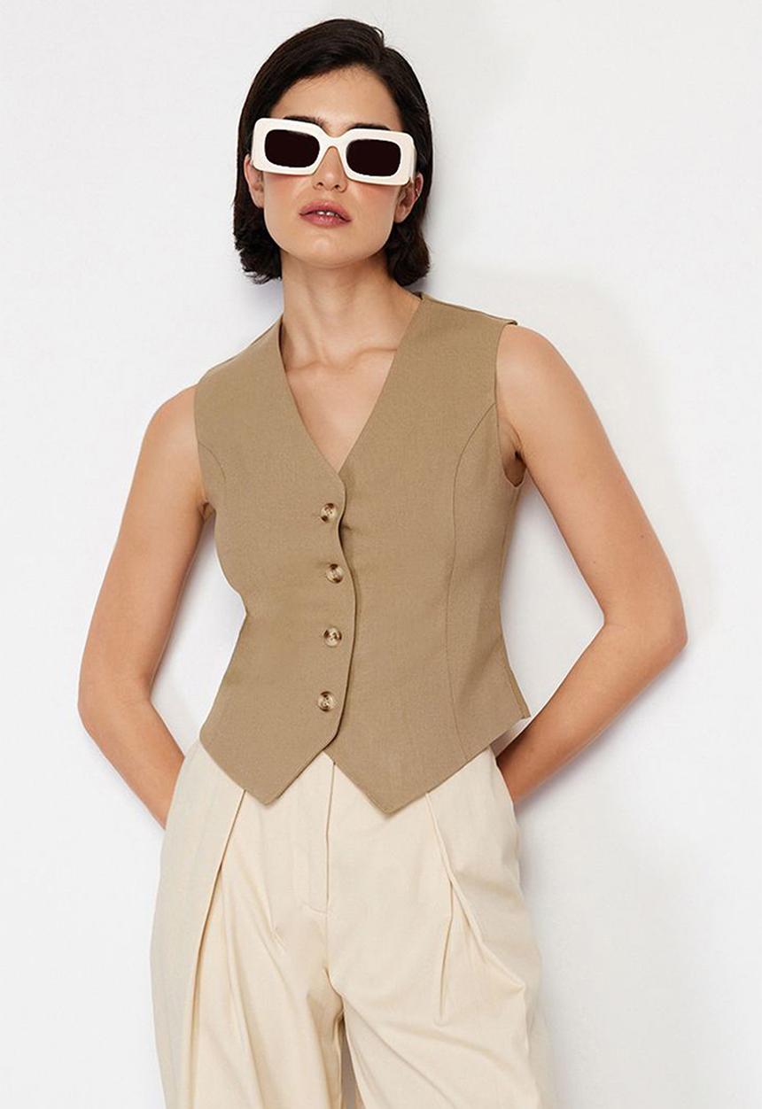 Trendyol - Premium Regular Mold Woven Vest - Mink