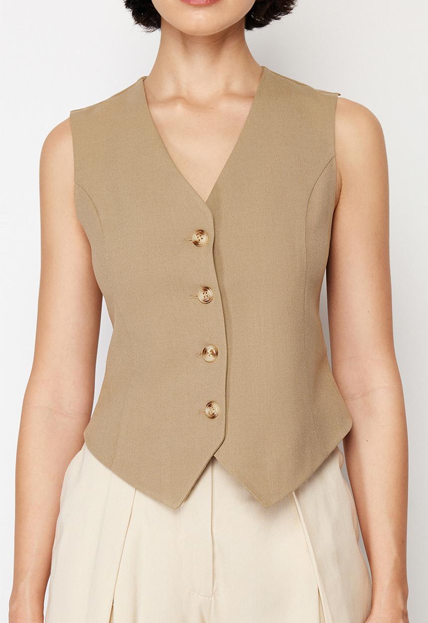 Trendyol - Premium Regular Mold Woven Vest - Mink