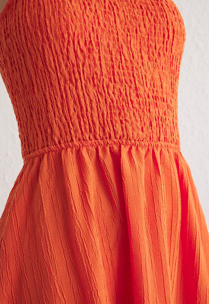 Trendyol - Waist Opening Midi Woven Dress - Orange