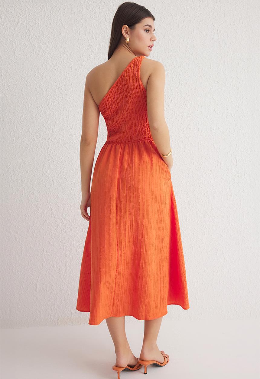 Trendyol - Waist Opening Midi Woven Dress - Orange