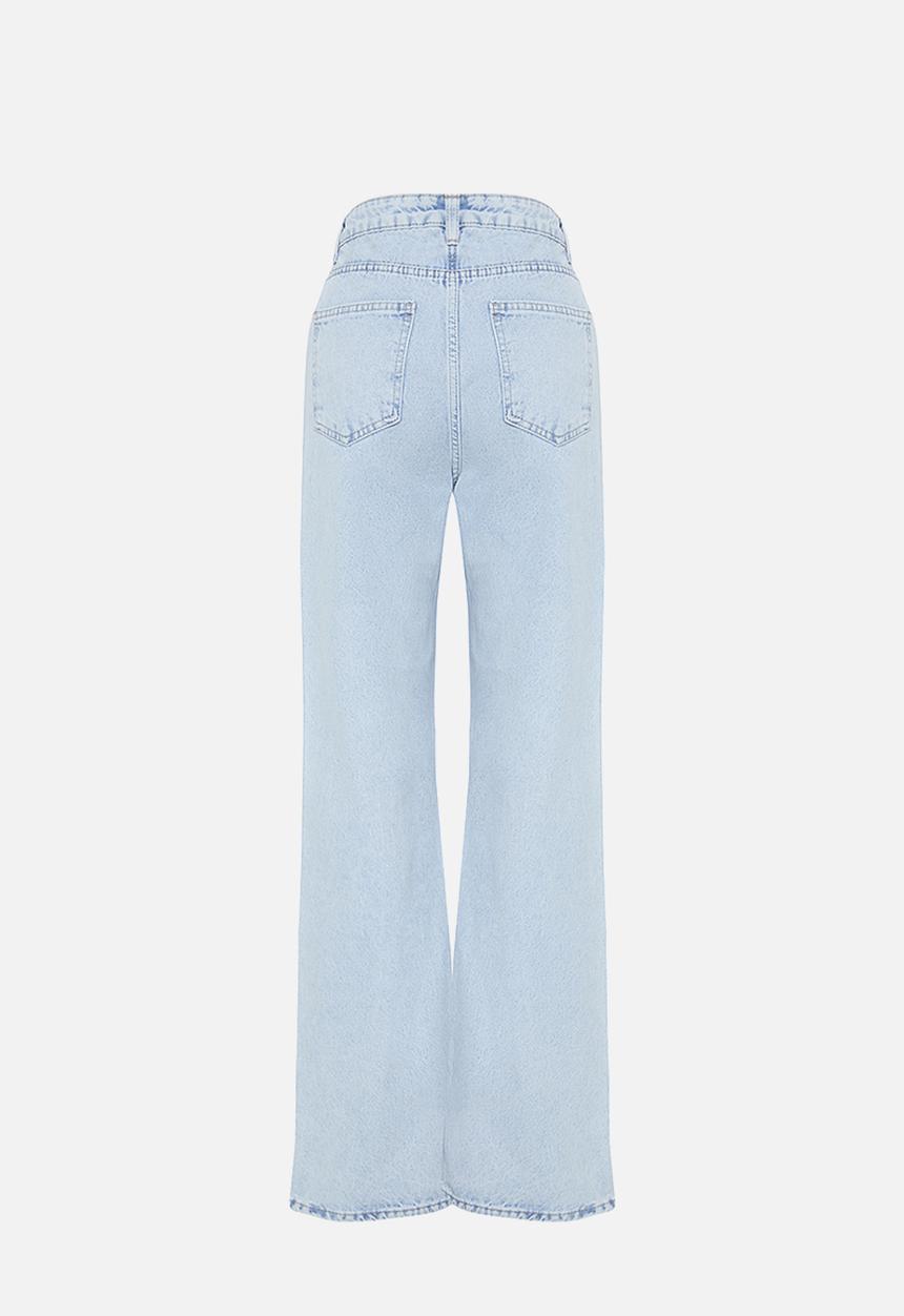 Trendyol - High Waist Wide Leg Jeans - Ice Blue