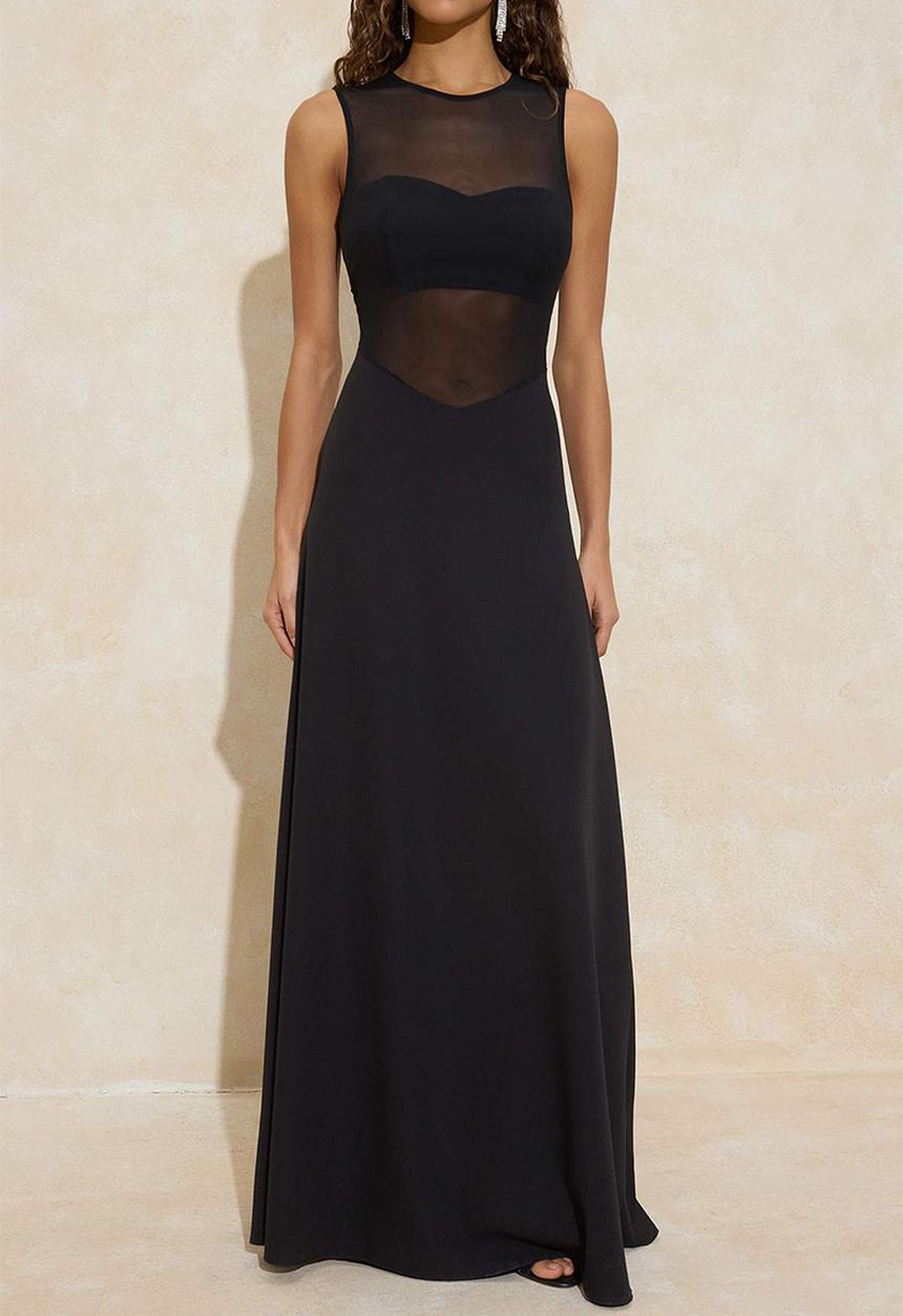 Trendyol - Transparent Detailed Maxi Evening Dress - Black