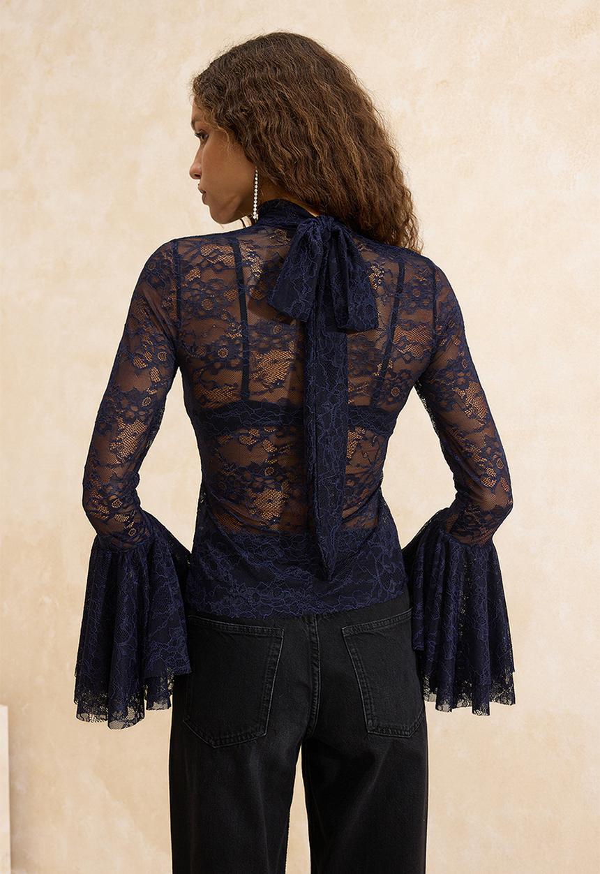 Trendyol - Lace Boho Blouse - Navy Blue