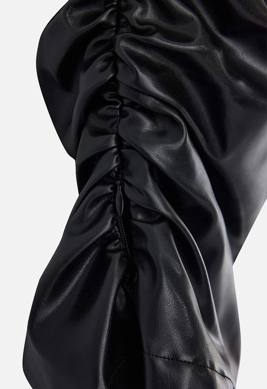 Trendyol - Asymmetric Faux Leather Blouse - Black