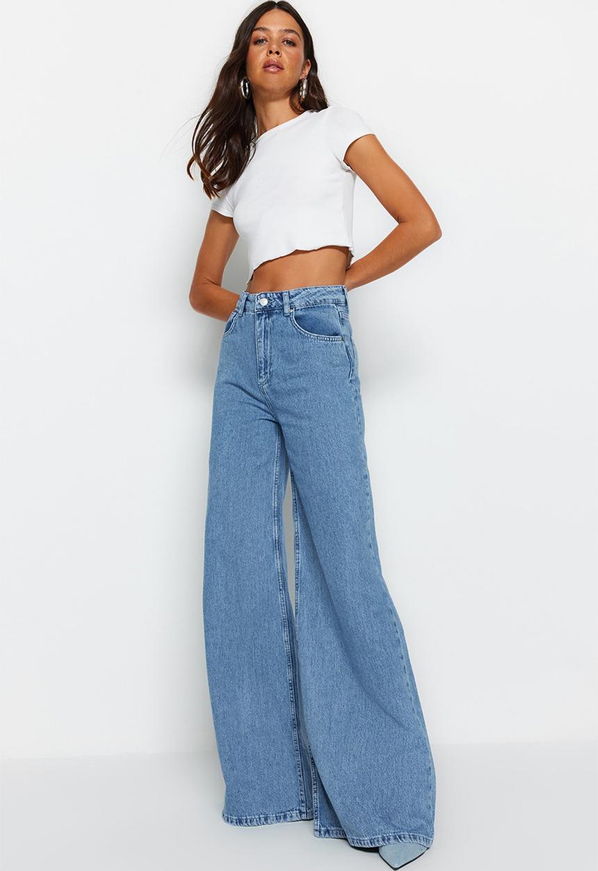 Trendyol - High Waist Palazzo Jeans - Blue