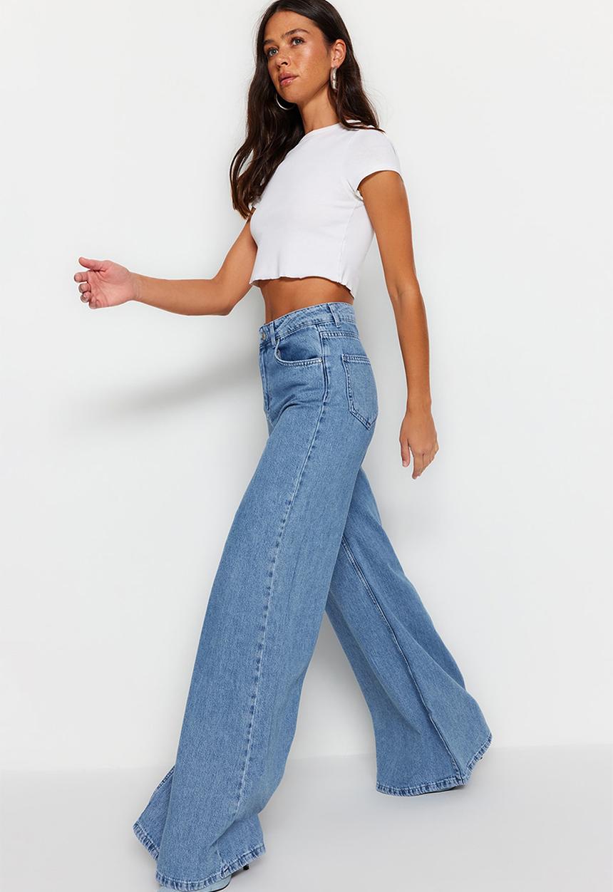 Trendyol - High Waist Palazzo Jeans - Blue
