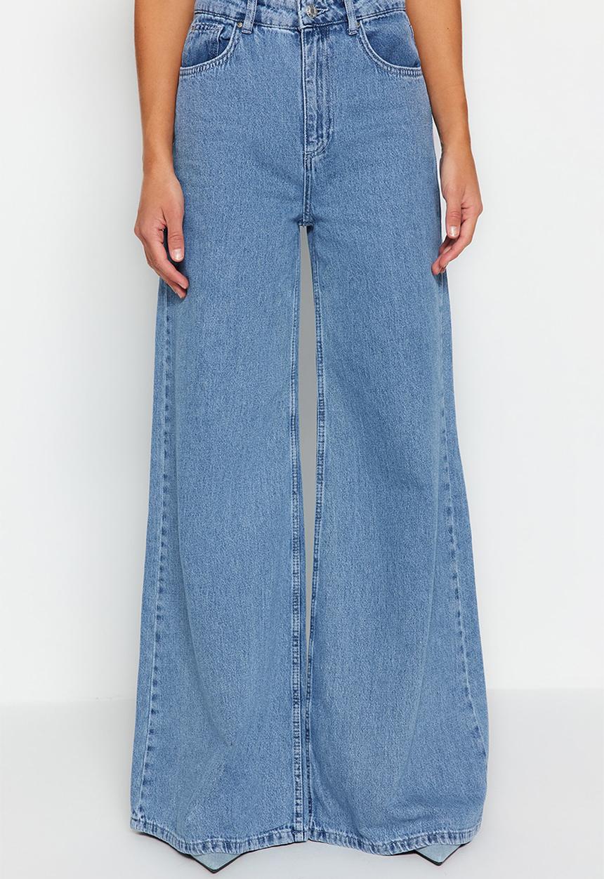 Trendyol - High Waist Palazzo Jeans - Blue