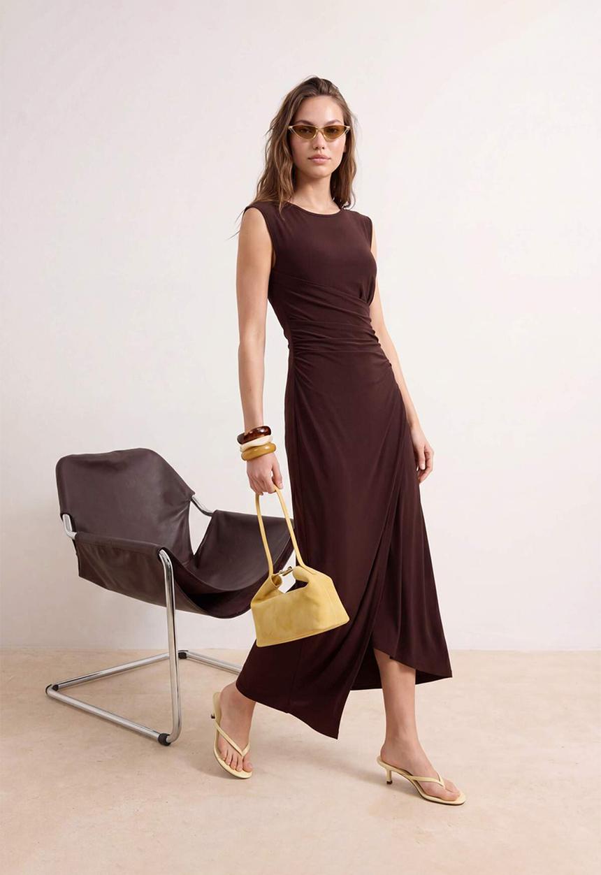 Trendyol - A-Line/A Bell Form Sleeveless Stretch Knitted Dress - Brown