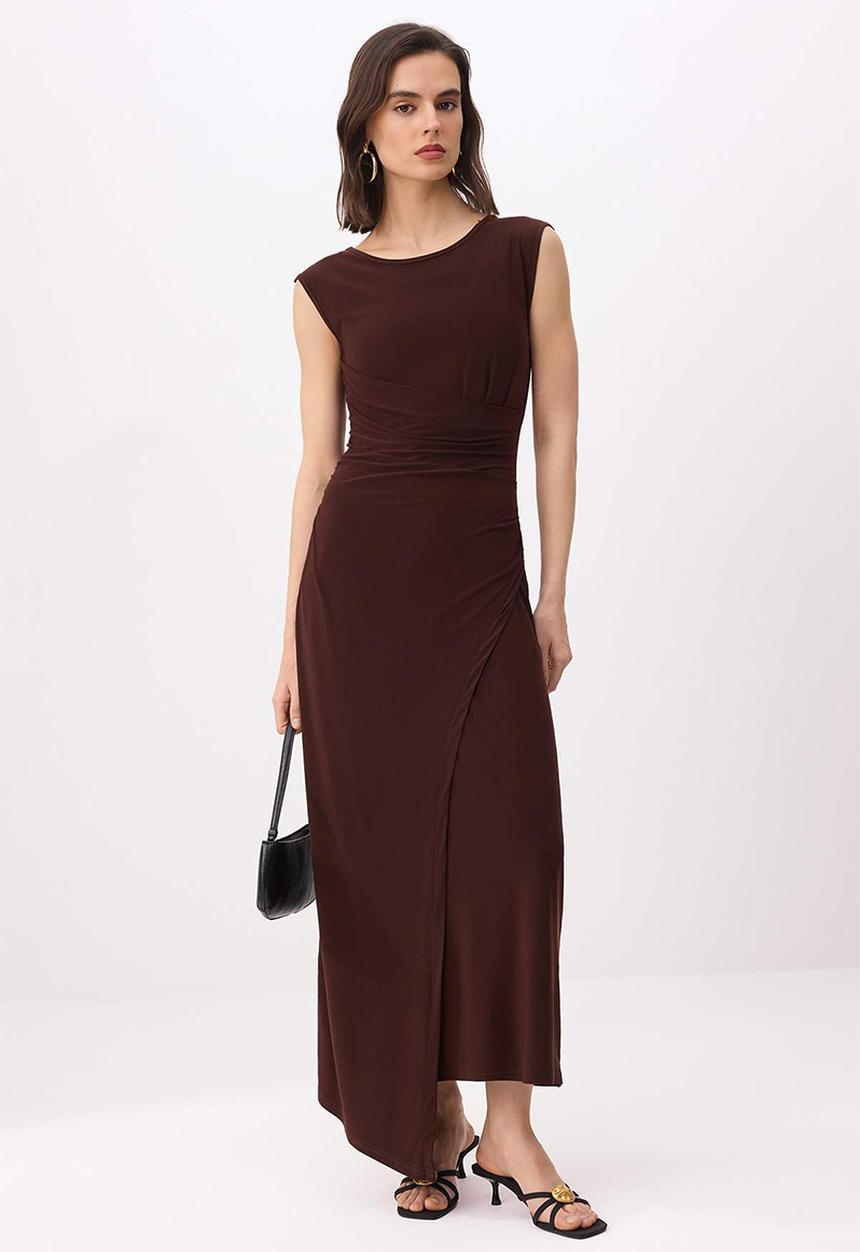 Trendyol - A-Line/A Bell Form Sleeveless Stretch Knitted Dress - Brown
