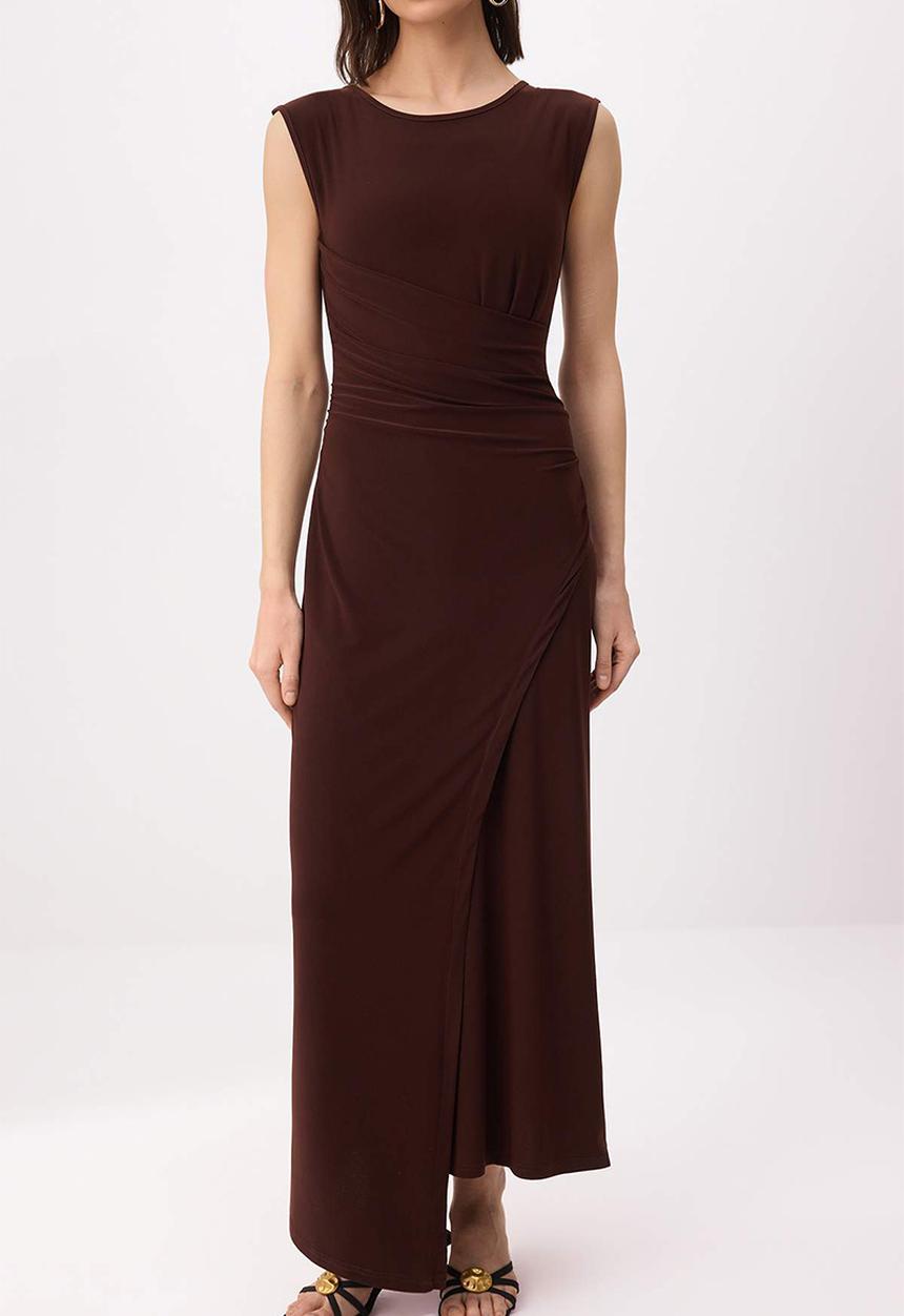 Trendyol - A-Line/A Bell Form Sleeveless Stretch Knitted Dress - Brown