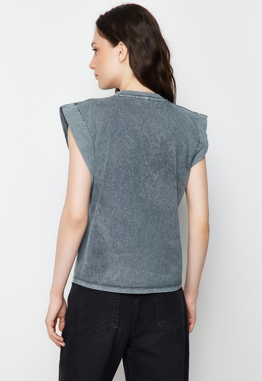 Trendyol - Basic Crew Neck Knitted T-Shirt - Anthracite