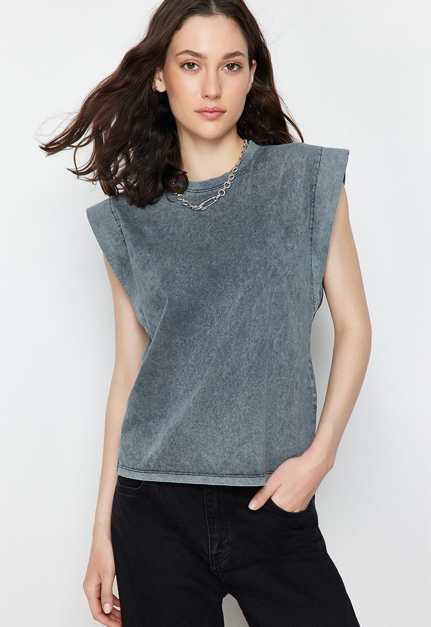 Trendyol - Basic Crew Neck Knitted T-Shirt - Anthracite