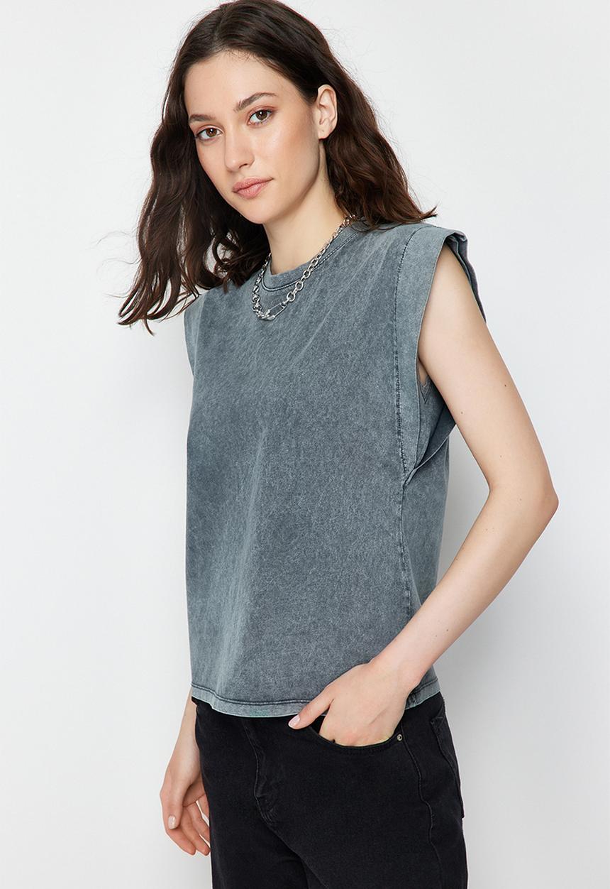 Trendyol - Basic Crew Neck Knitted T-Shirt - Anthracite
