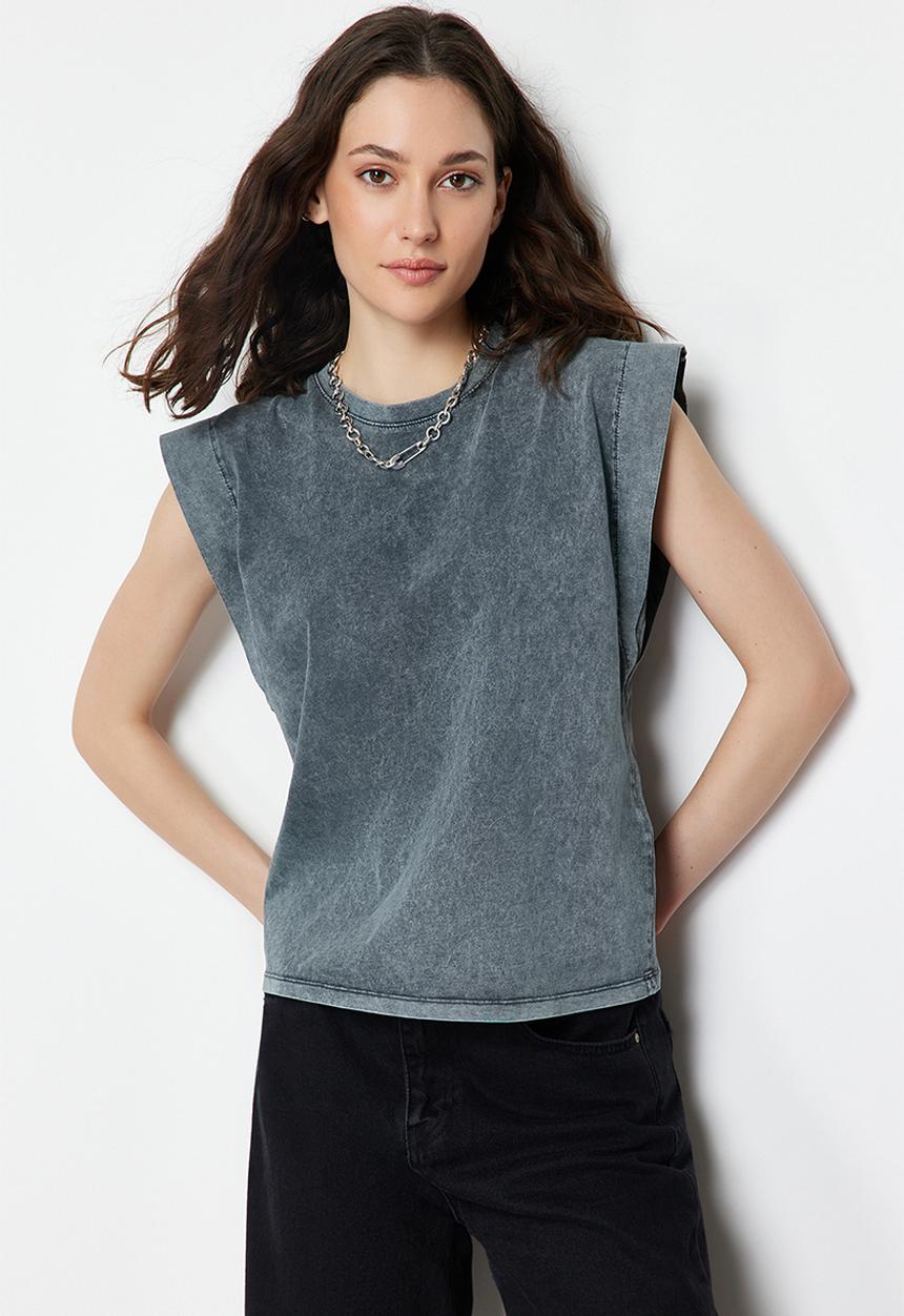 Trendyol - Basic Crew Neck Knitted T-Shirt - Anthracite