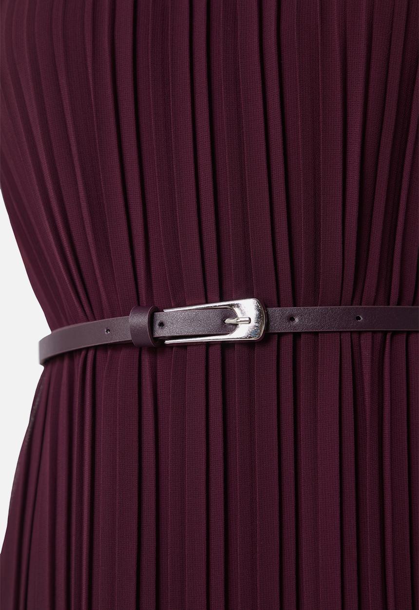 Trendyol - Chiffon Midi Dress with Belt - Burgundy