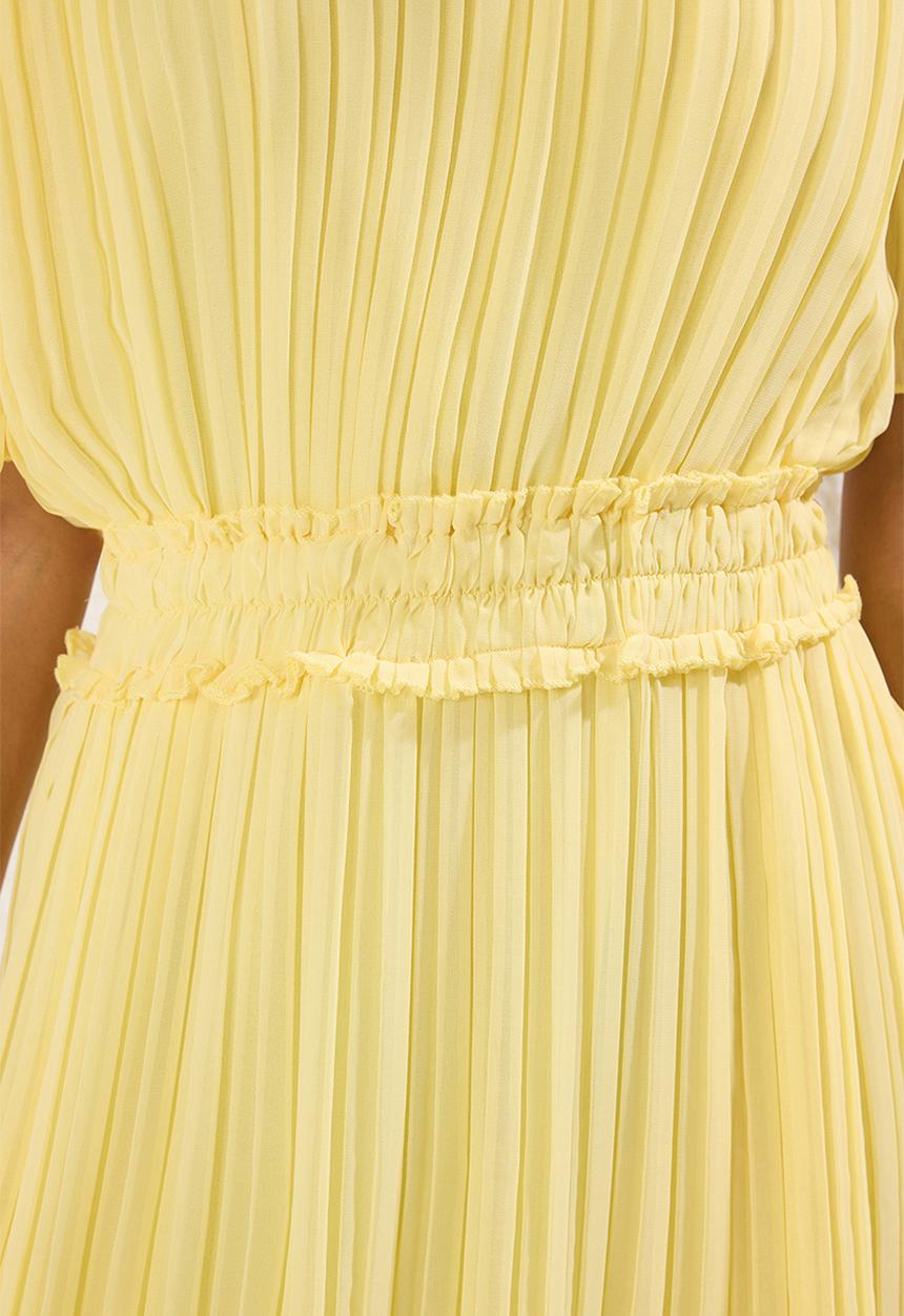 Trendyol - Pleated Lined Chiffon Woven Mini Dress - Yellow