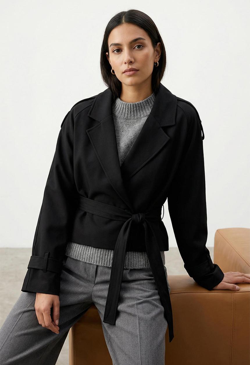 Trendyol - Premium Woven Crop Blazer Jacket - Black