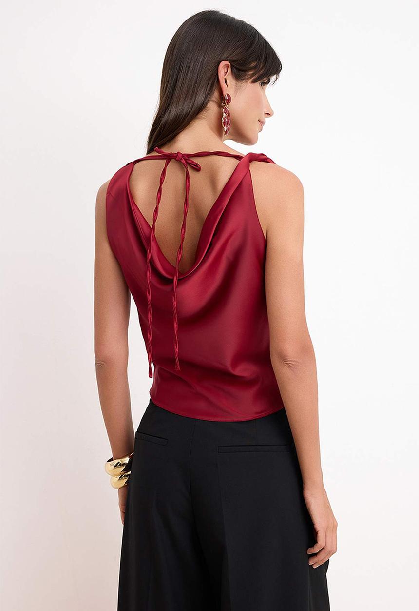 Trendyol - Plain Collar Satin Blouse - Red