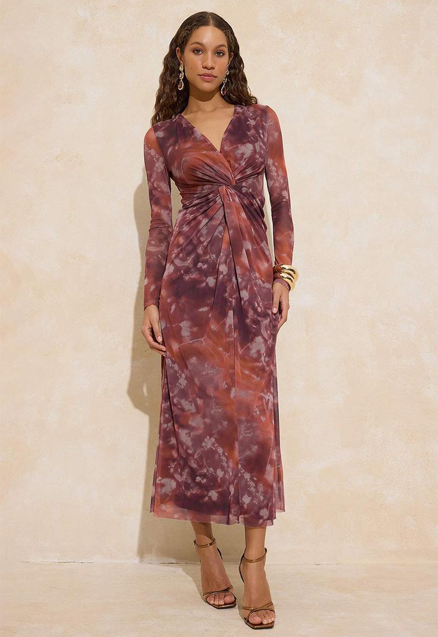 Trendyol - Abstract Floral Pattern Lined Tulle Maxi Dress - Multi-Colored