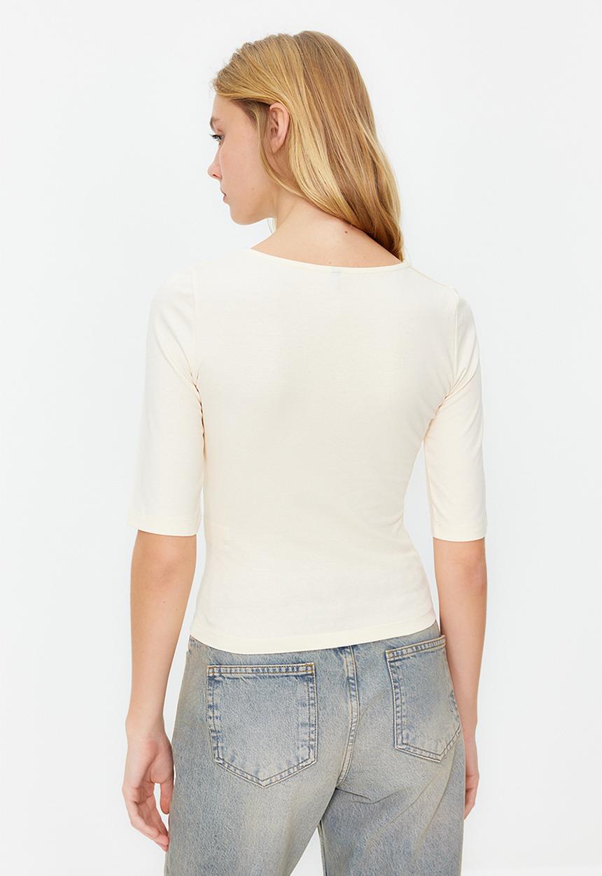 Trendyol - Fitted Short Sleeve Blouse - Stone
