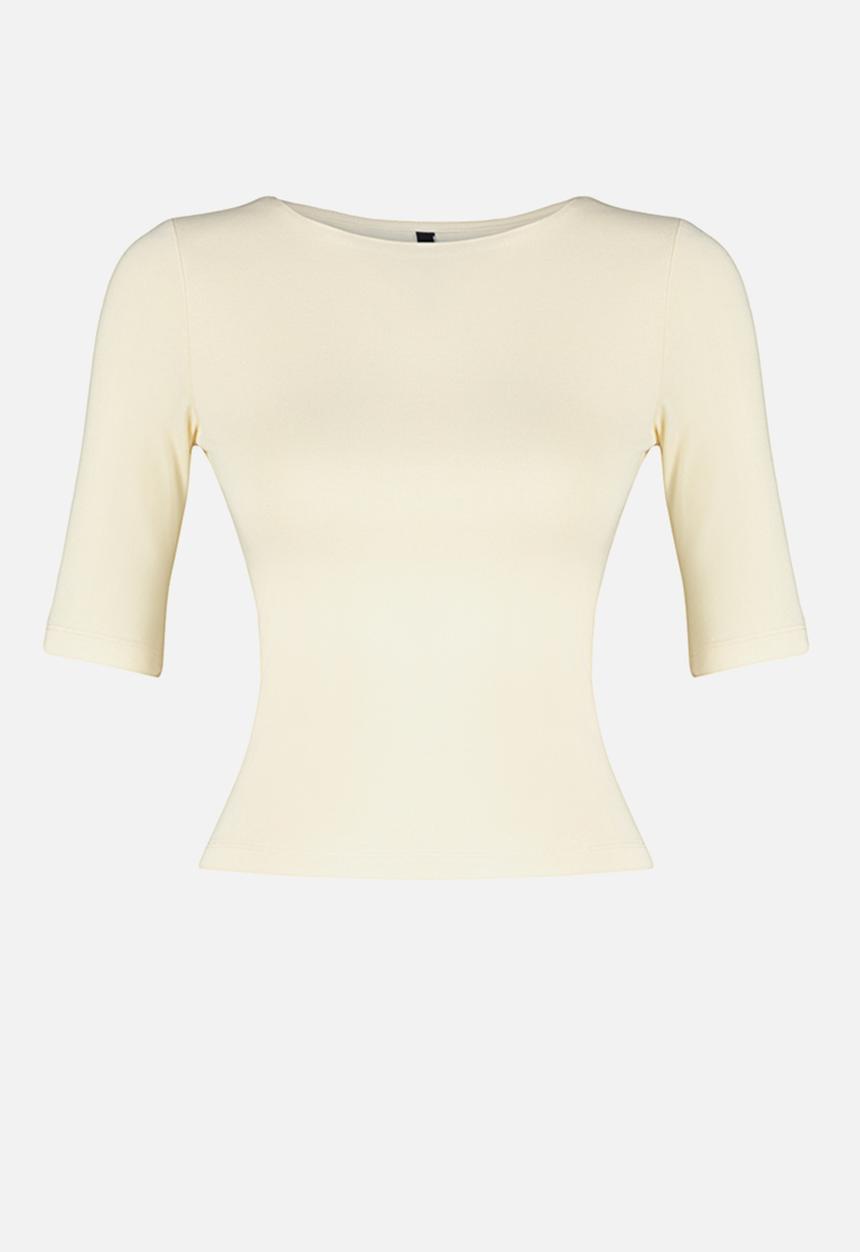Trendyol - Fitted Short Sleeve Blouse - Stone