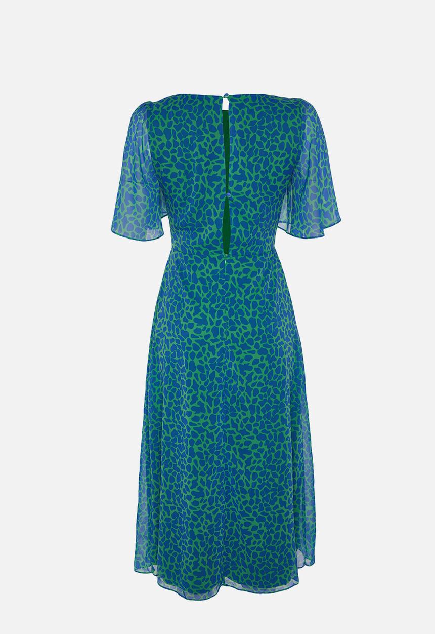 Trendyol - Animal Print A-Line Woven Midi Dress - Green
