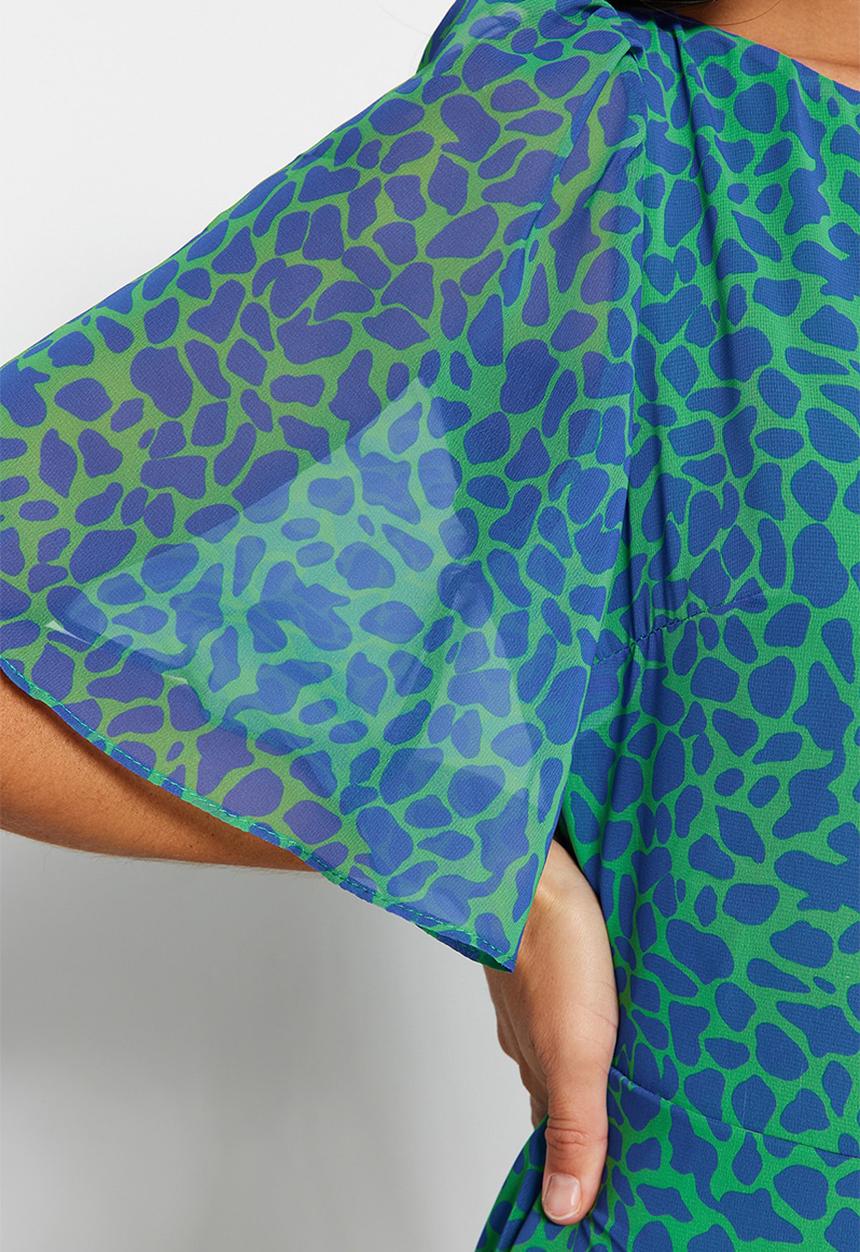 Trendyol - Animal Print A-Line Woven Midi Dress - Green