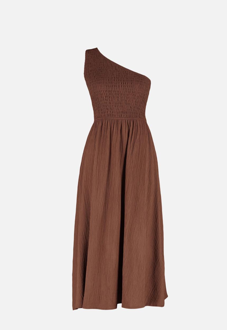 Trendyol - Waist Opening One Shoulder Midi Woven Dress - Brown