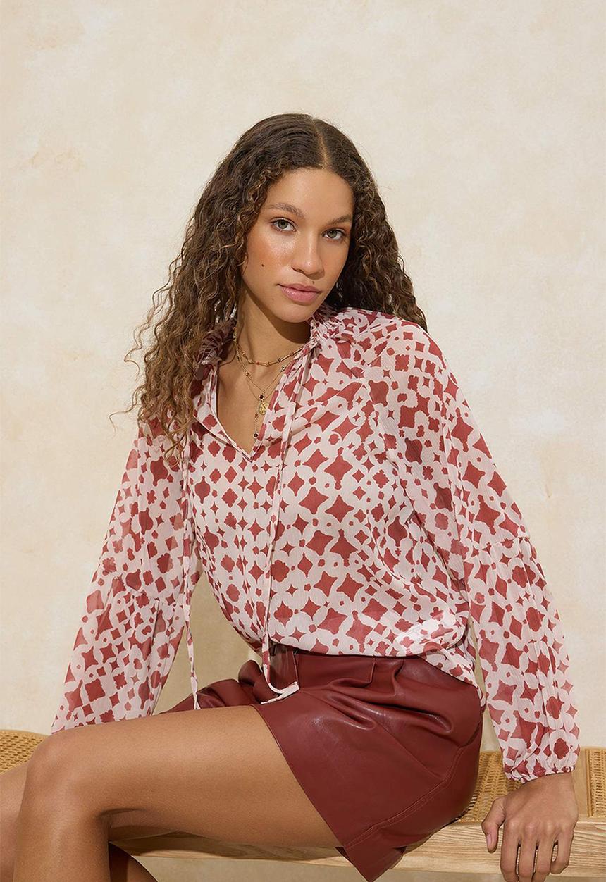 Trendyol - Detailed  Chiffon Blouse - Tile