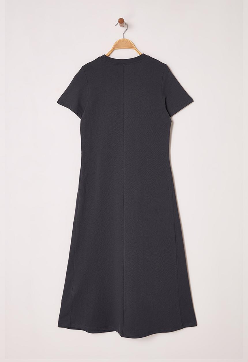 Trendyol - Plain T-Shirt Dress Pocket Midi Knitted Dress - Anthracite