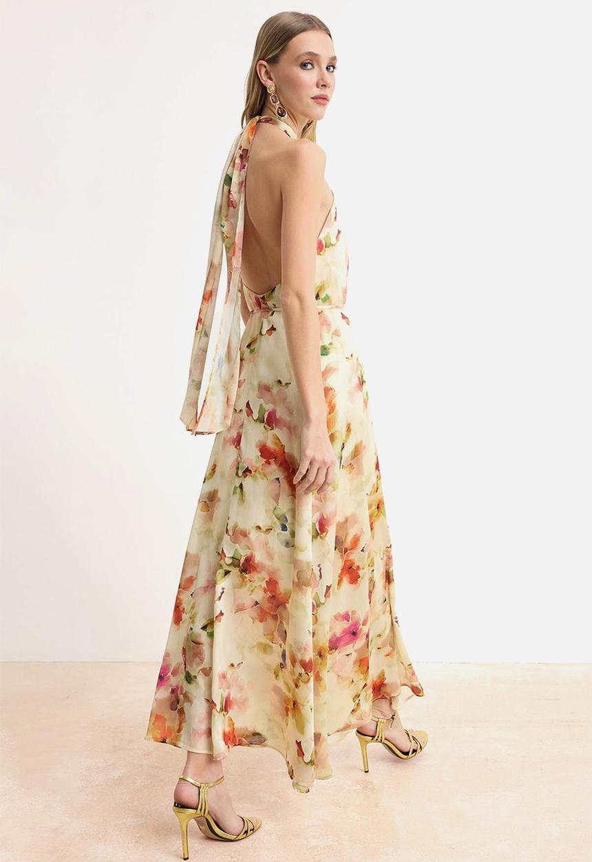 Trendyol - Maxi Lined Evening Dress - Multi-Colored