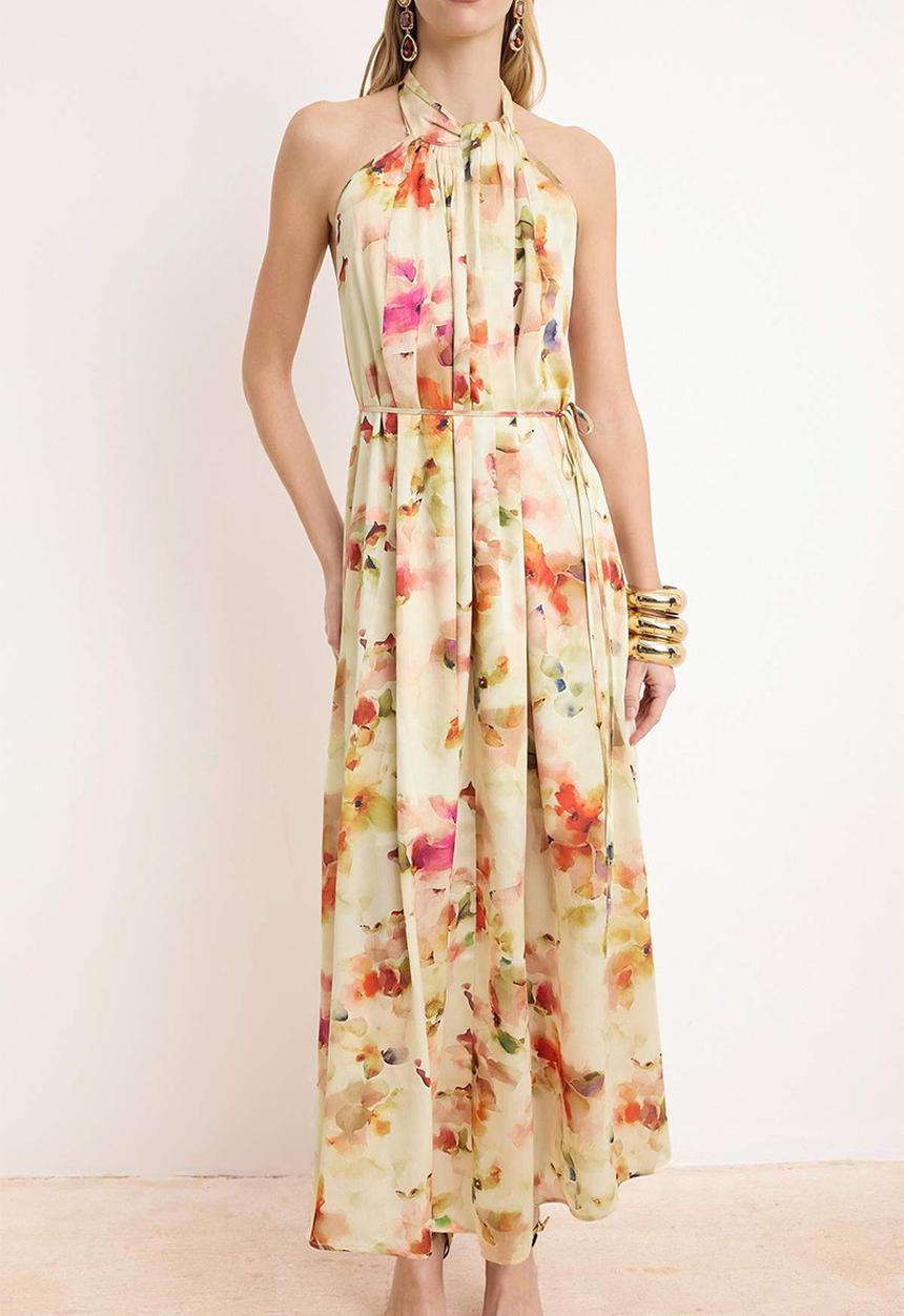 Trendyol - Maxi Lined Evening Dress - Multi-Colored