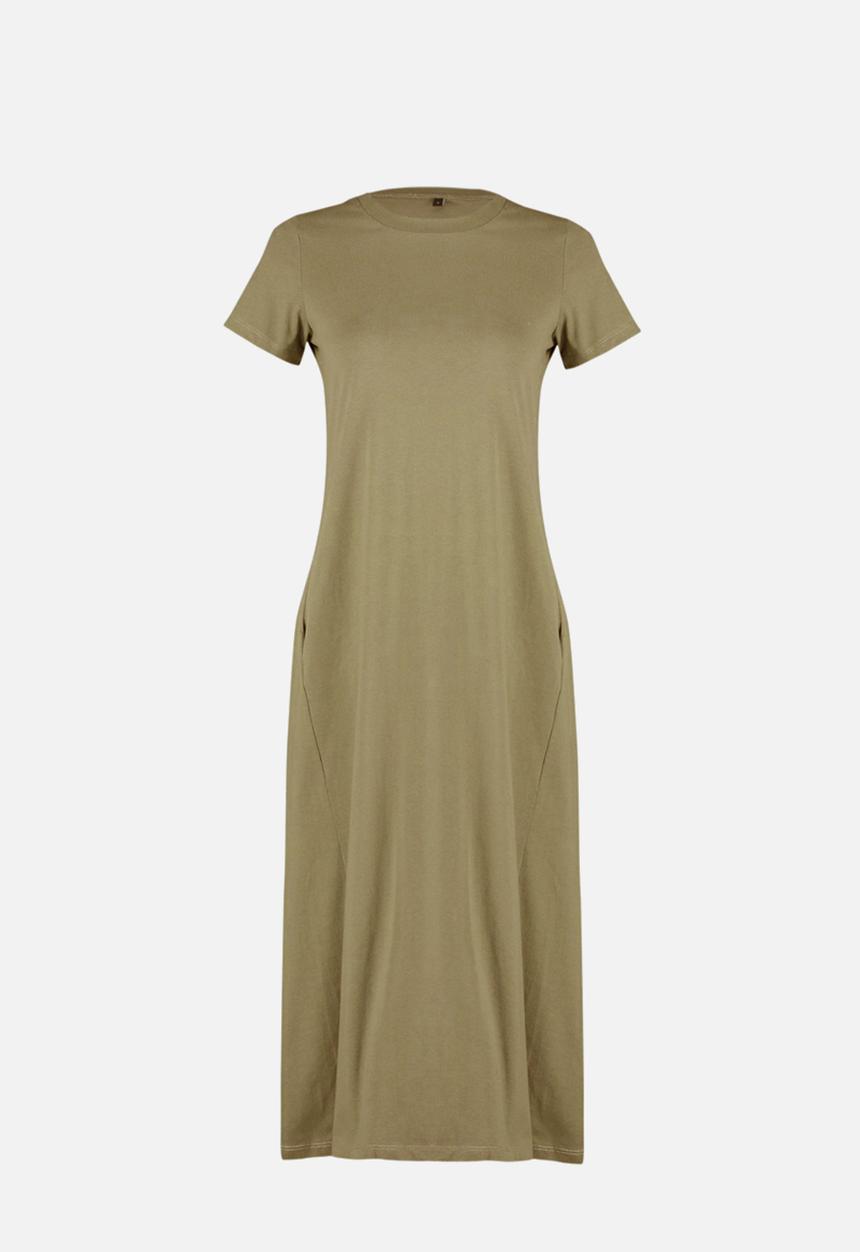 Trendyol - Pocketed A-Line Knitted Midi Dress - Khaki