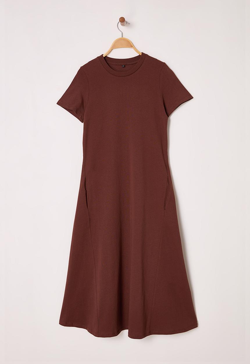 Trendyol - Midi Knitted Dress with Pocket - Brown
